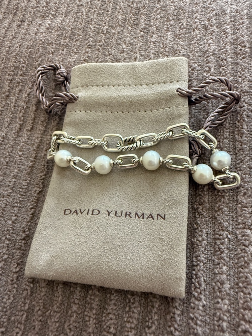 David Yurman Sterling Silver Chain Bracelet with White Pearls